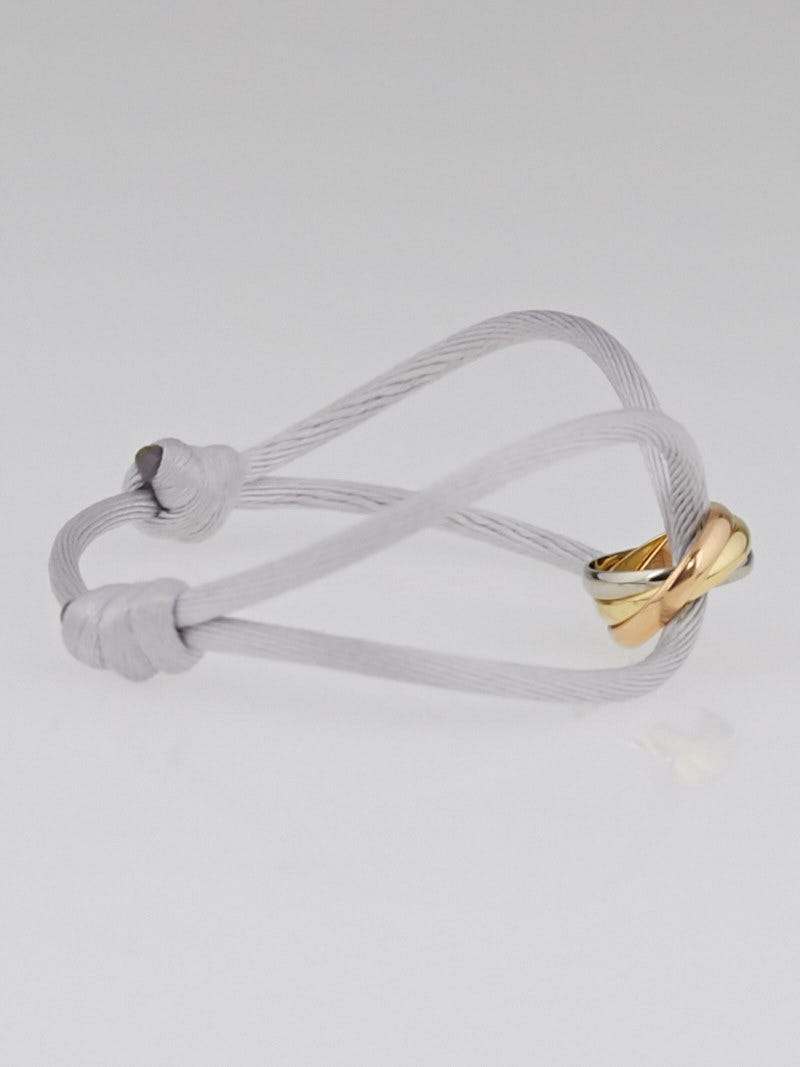Cartier Black Silk Rope and White Gold Trinity Bracelet - Yoogi's