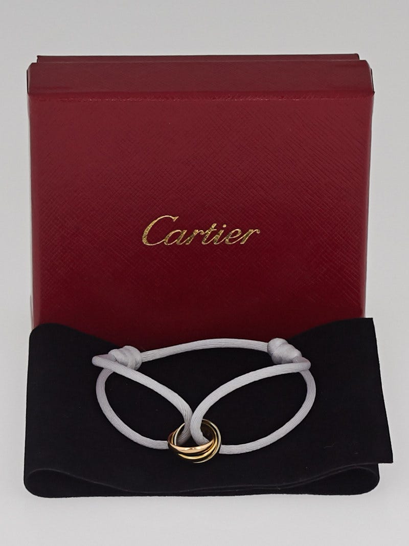 Cartier Black Silk Rope and White Gold Trinity Bracelet | Yoogi's Closet