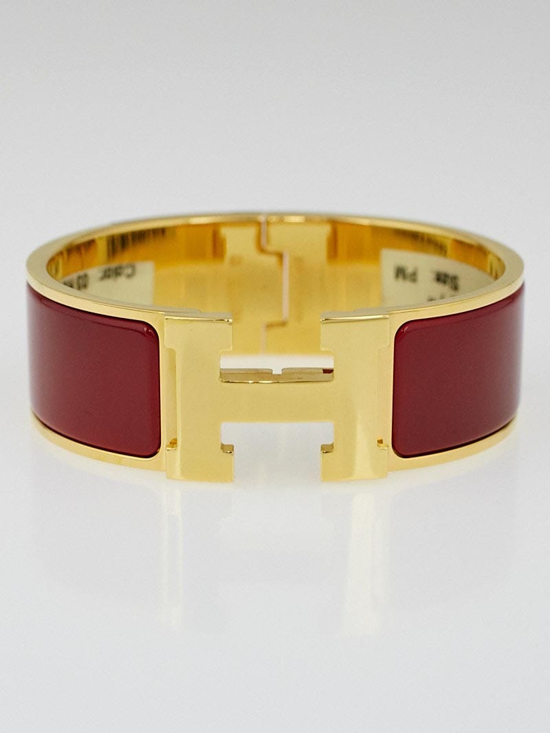 Hermes Rouge Enamel Gold Plated Clic-Clac H PM Wide Bracelet