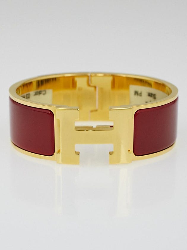 Hermes Rouge Enamel Gold Plated Clic-Clac H PM Wide Bracelet