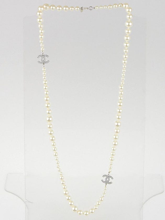 Chanel Faux Pearl Double CC Logo Long Necklace