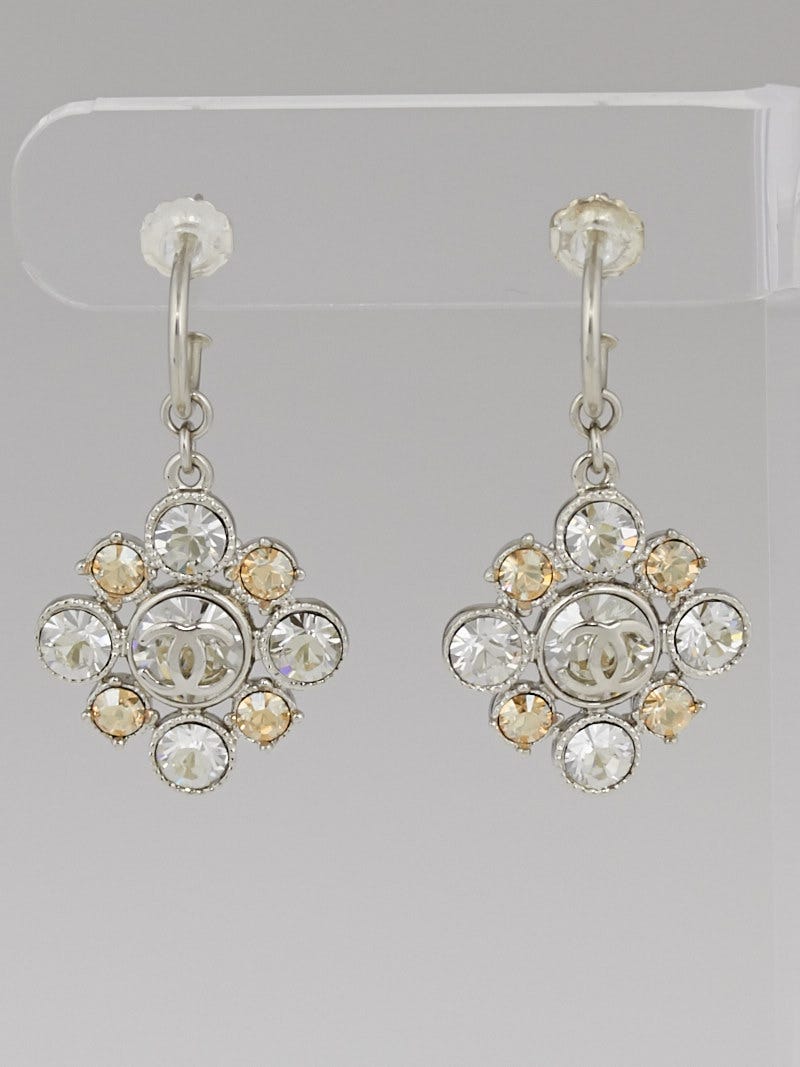 Chanel Silver Crystal Drop Earrings - Yoogi's Closet