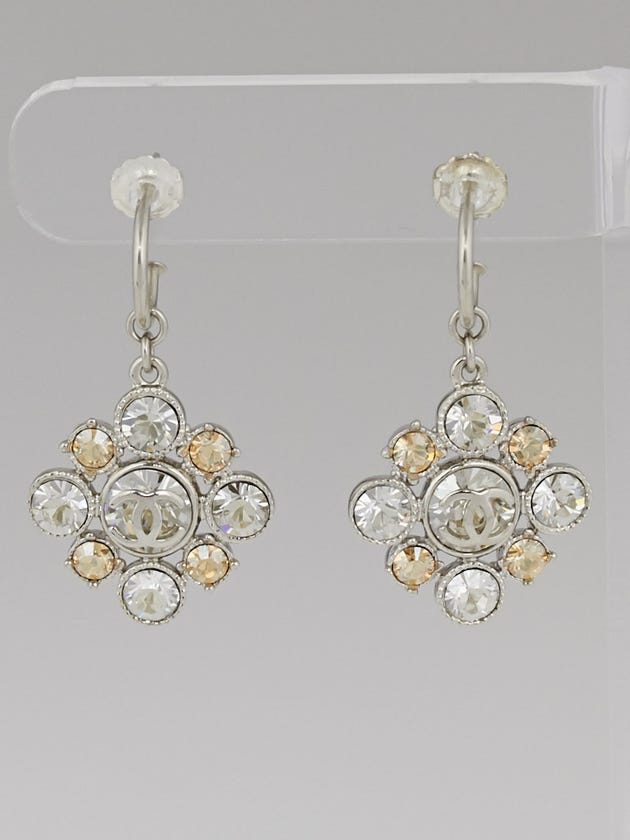 Chanel Silver Crystal Drop Earrings