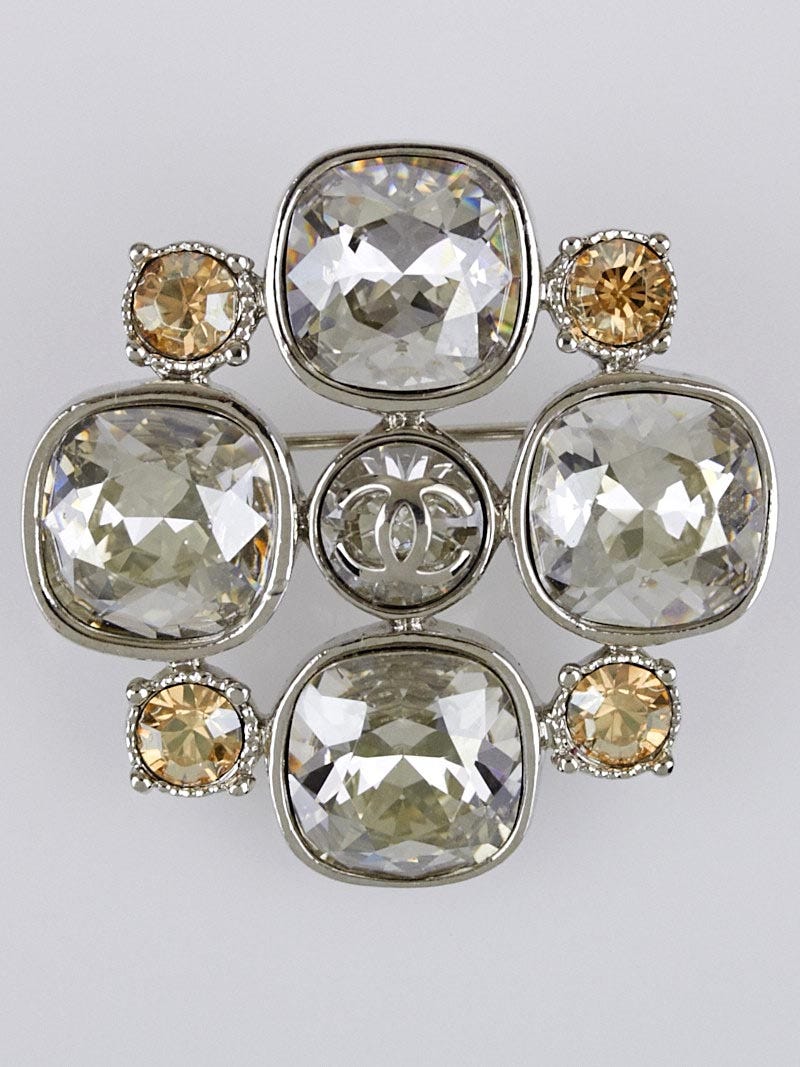 Chanel Silver Crystal CC Brooch