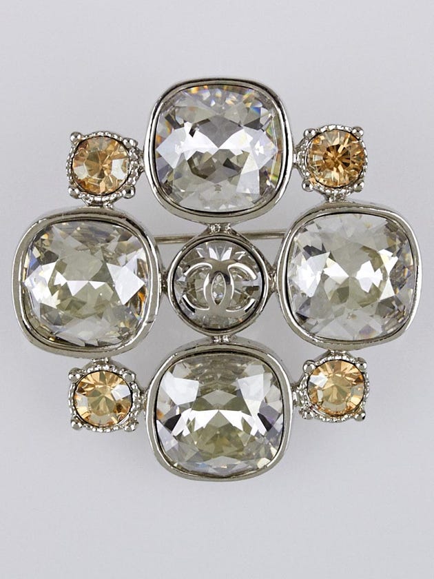 Chanel Silver Crystal CC Brooch