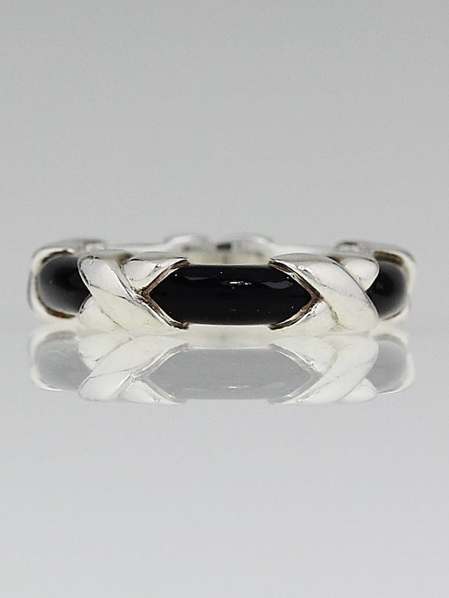 Tiffany & Co. Sterling Silver and Black Enamel Signature X Ring Size 5.5