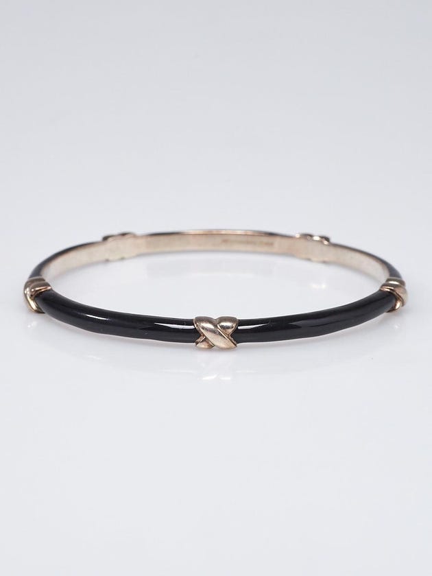 Tiffany & Co. Black Enamel and Sterling Silver X Bangle Bracelet