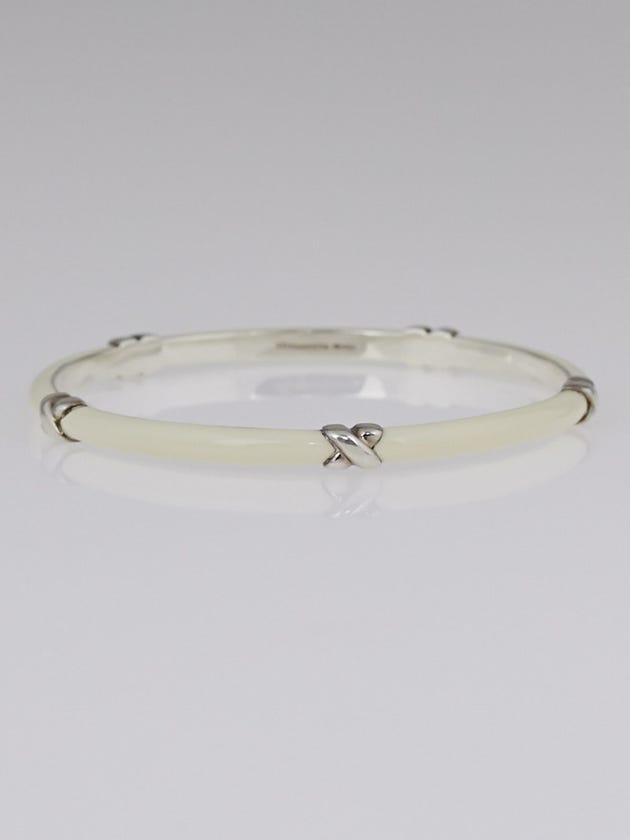 Tiffany & Co. White Enamel and Sterling Silver X Bangle Bracelet
