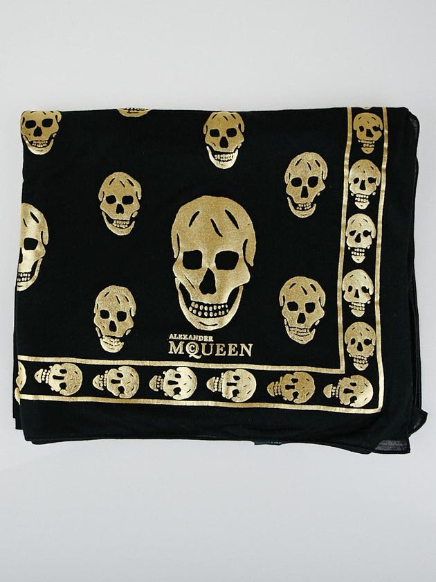 Alexander McQueen Black/Gold Metallic Modal Skull Scarf