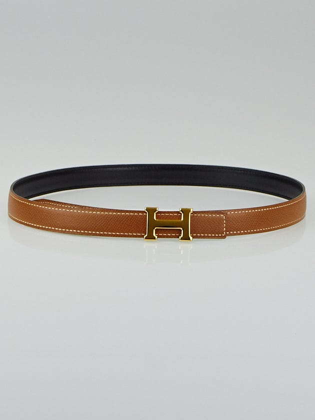 Hermes 18mm Gold Courchevel / Black Box Leather Gold Plated Constance H Belt Size 75