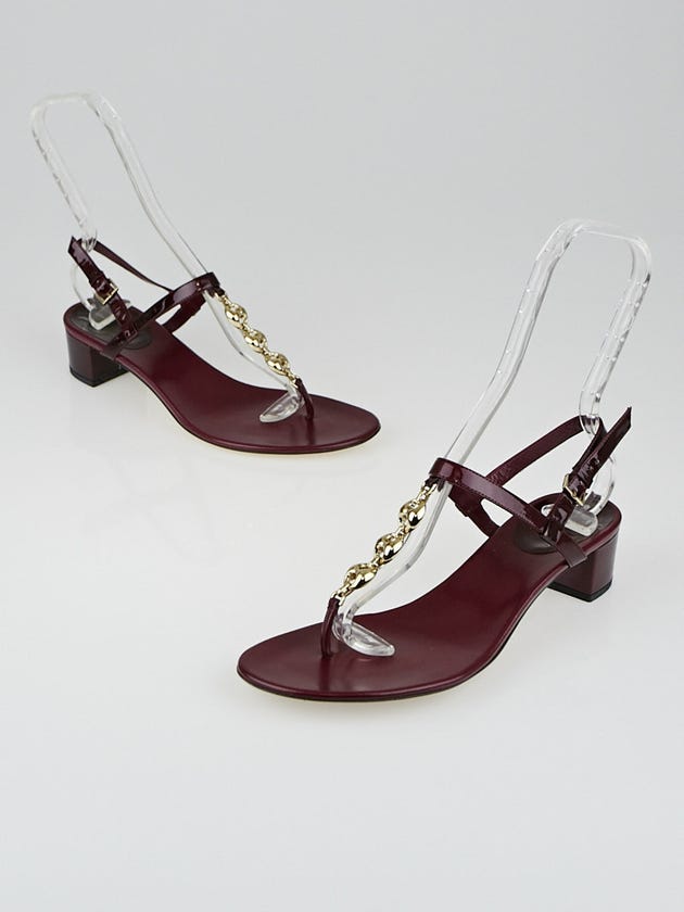 Gucci Raspberry Patent Leather Chain Thong Sandals Size 9B