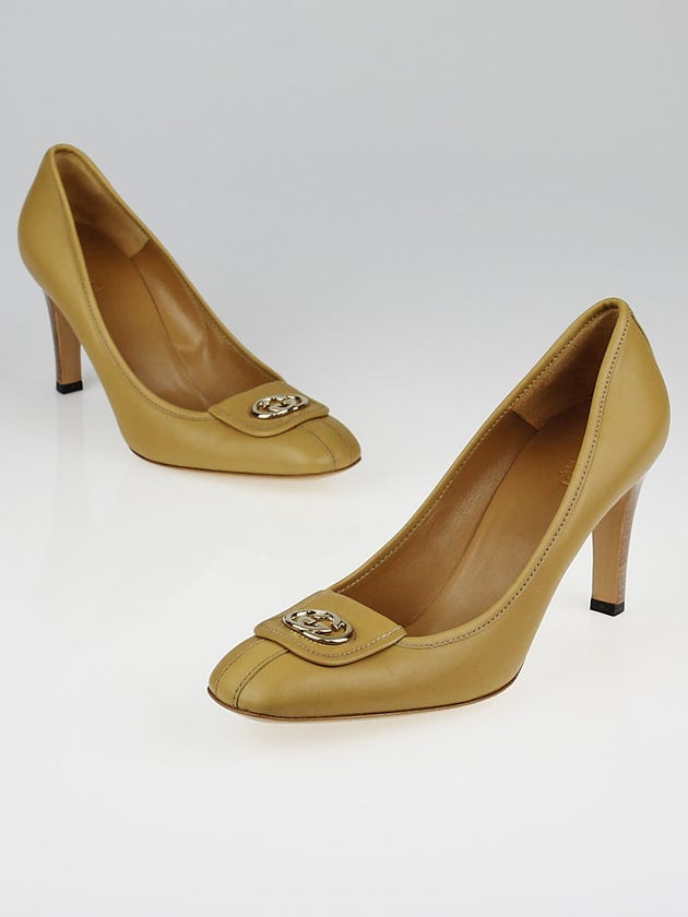 Gucci Beige Leather Interlocking GG Pumps Size 9.5/40