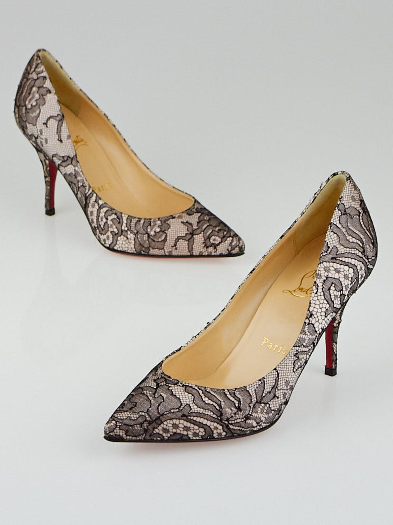Christian Louboutin Nude/Black Satin Lace Piou Piou Pumps Size 5.5/36