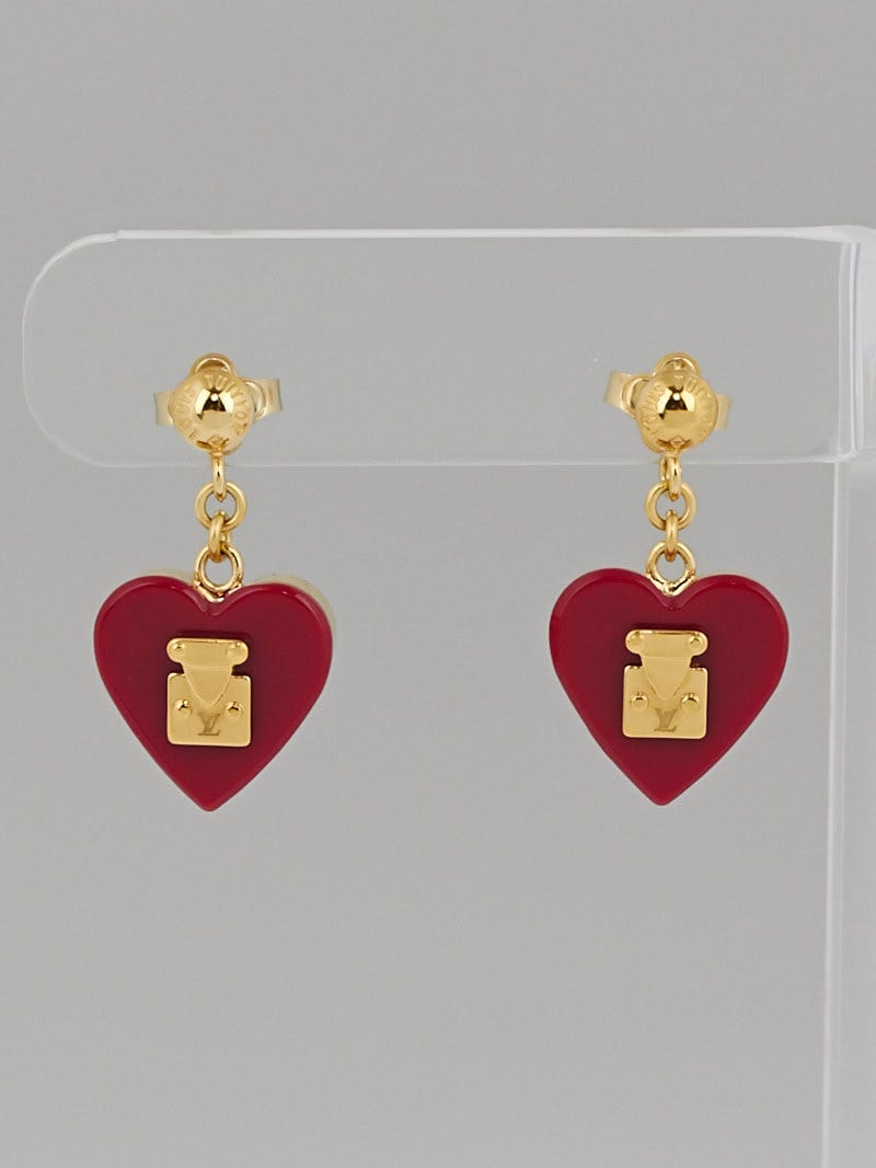 Louis Vuitton Red Resin Lock Me Heart Earrings - Yoogi's Closet