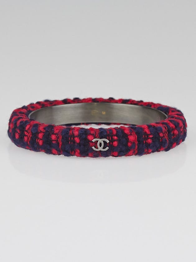 Chanel Red/Blue Tweed CC Bangle Bracelet Size M