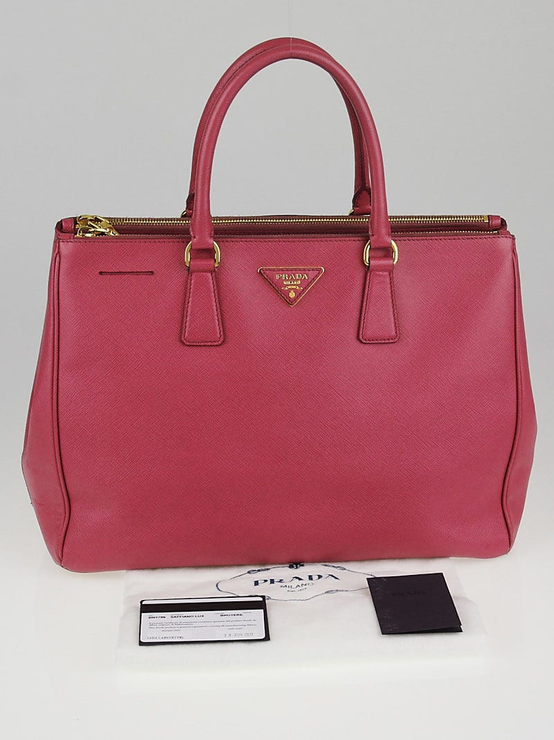 Prada Bruyere Saffiano Lux Leather Double Zip Large Tote Bag