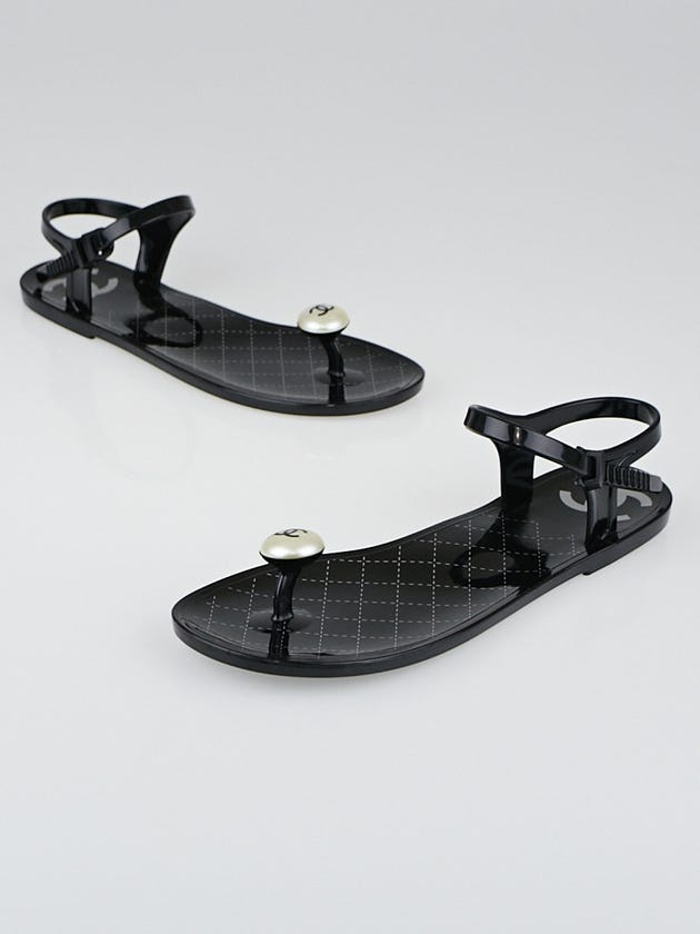 Chanel Black Rubber Flat Sandals Size 9.5/40