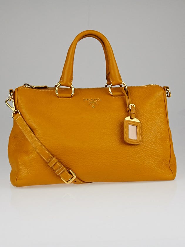 Prada Yellow Vitello Daino Leather Top Handle Bauletto Bag BL0778