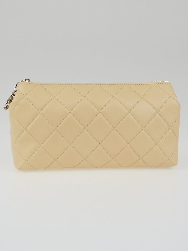 Chanel Light Beige Quilted Lambskin Leather Cosmetic Case Bag