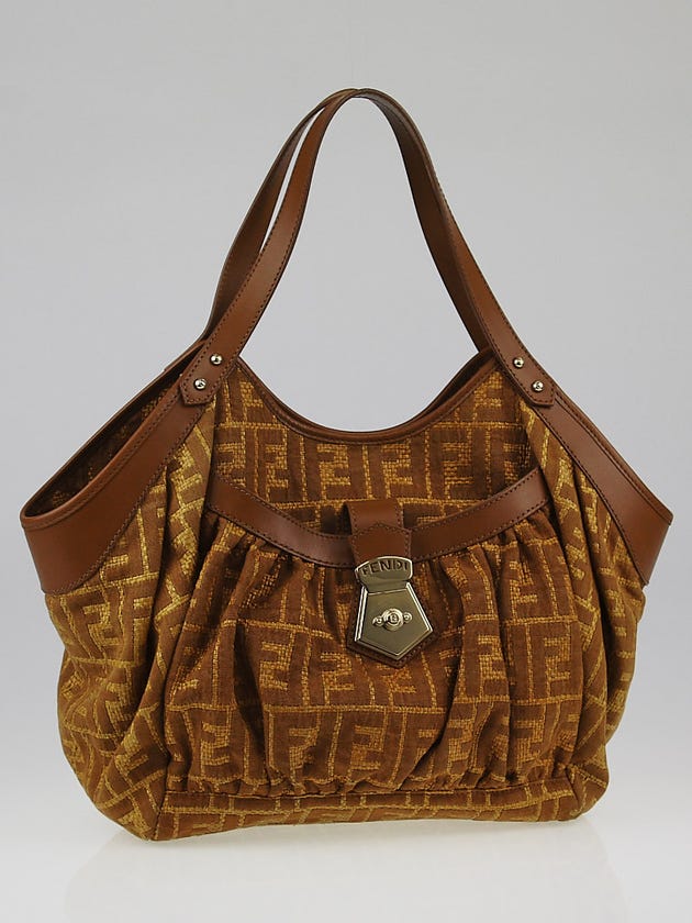 Fendi Woven Straw/Canvas Zucca Print Borsa Chef Tote Bag - 8BR634