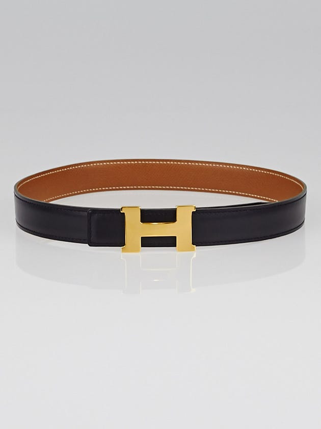 Hermes 24mm Black Box / Gold Courchevel Leather Gold Plated Constance H Belt Size 60