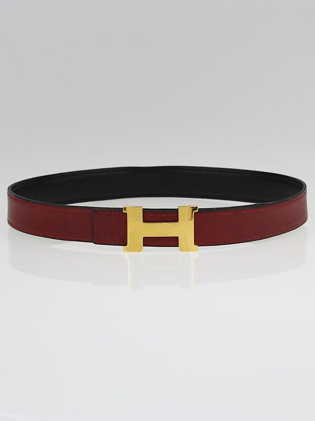 Hermes 24mm Rouge/Black Leather Gold Plated Constance H Belt Size 75
