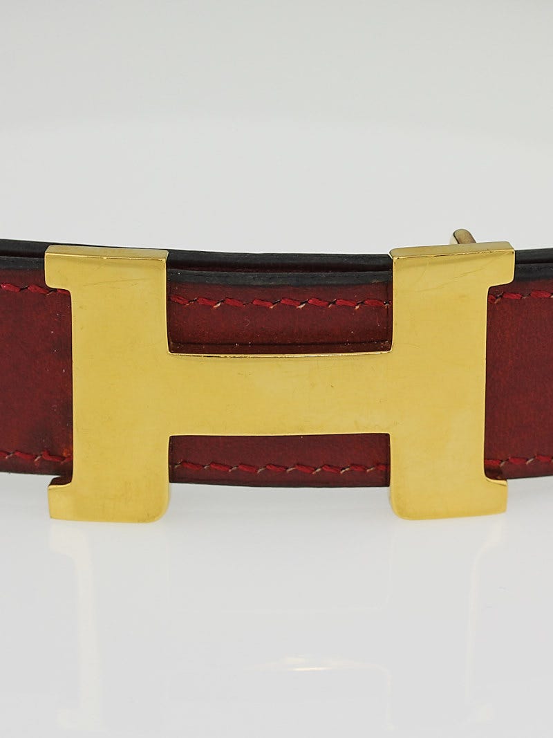 Hermes 24mm Rouge/Black Leather Gold Plated Constance H Belt  display picture 3