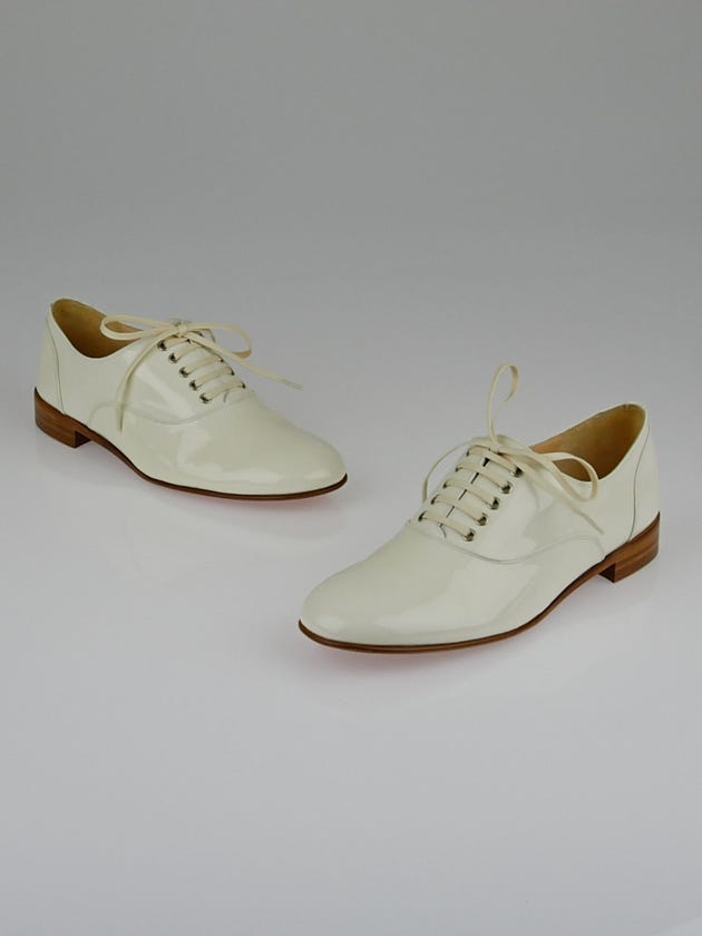 Christian Louboutin Ivory Patent Leather Fred Oxford Flats Size 8.5/39