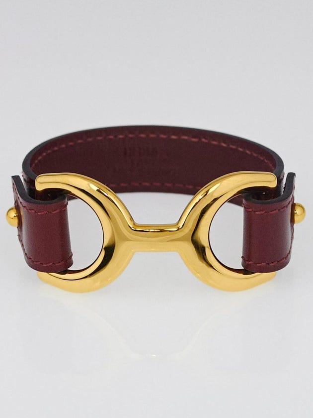 Hermes Red Tadelakt Calfskin Leather Gold Plated Havane Bracelet Size M
