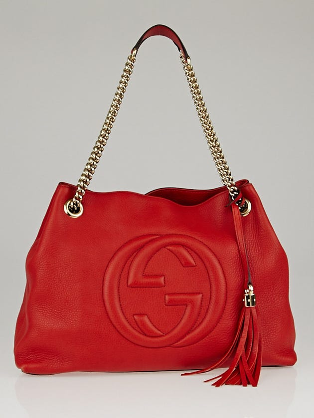 Gucci Orange Pebbled Calfskin Leather Soho Chain Tote Bag