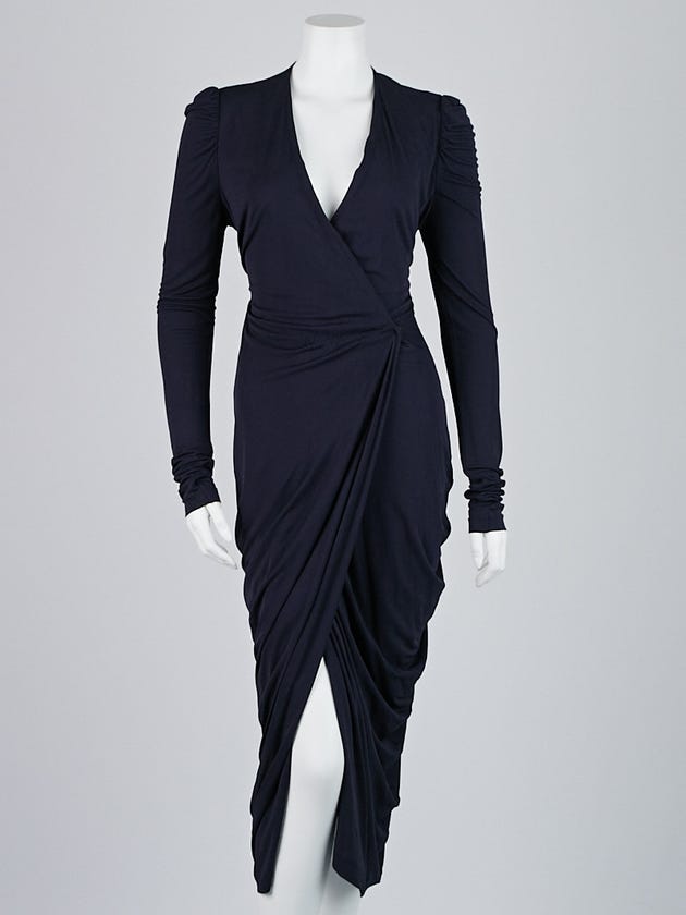 Alexander McQueen Navy Blue Rayon V-Neck Wrap Dress Size 8/42