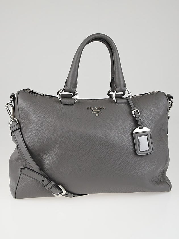 Prada Grey Vitello Daino Leather Top Handle Bauletto Tote Bag BL778M