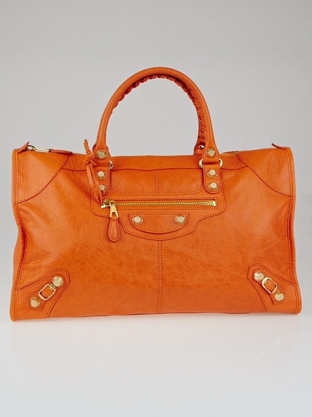 Balenciaga Tangerine Lambskin Leather Giant 12 Gold Work Bag