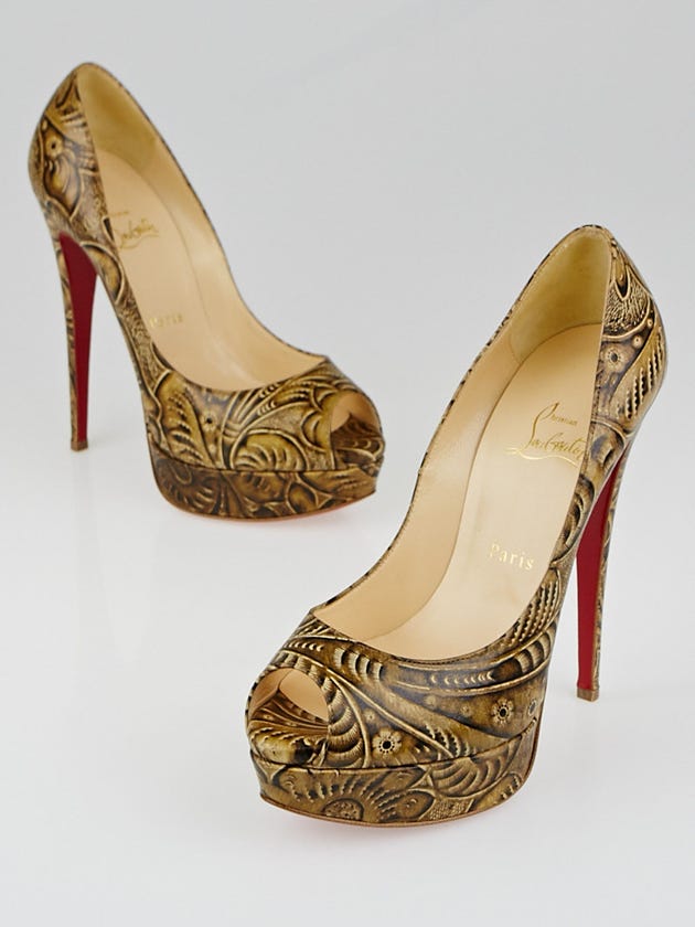 Christian Louboutin Natural Santa Fe Calf Leather Lady Peep 150 Pumps Size 8/38.5