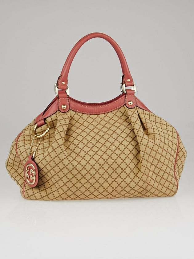 Gucci Beige/Pink Diamante Canvas Medium Sukey Bag
