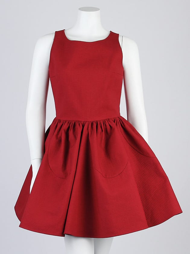 Alaïa Framboise Alveole-Textured Cotton Full Skirt Dress Size 8/42