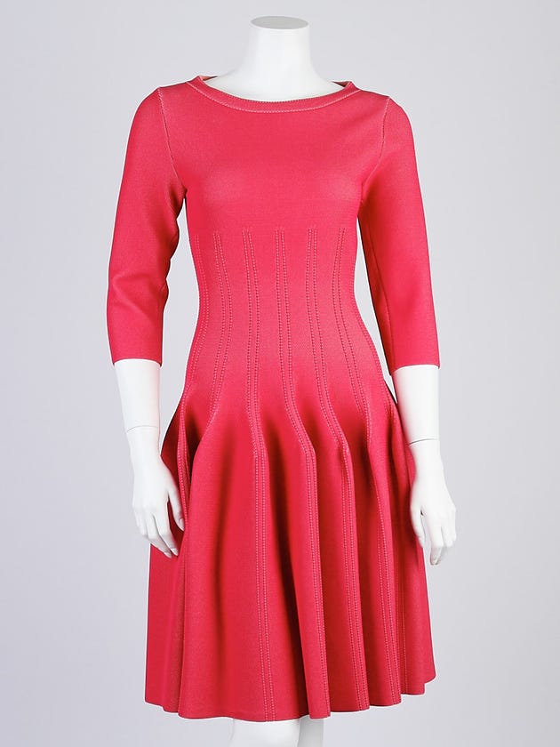Alaïa Framboise Long Sleeve Pleated Dress Size 6/40