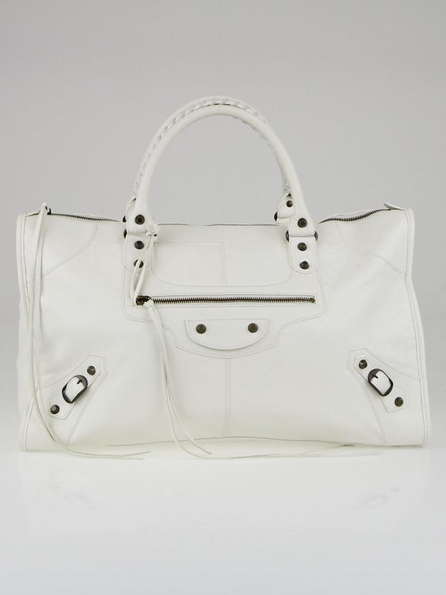 Balenciaga White Lambskin Leather Work Bag