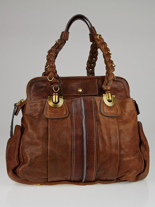 Chloe Brown Calfskin Leather Heloise Large Satchel Bag