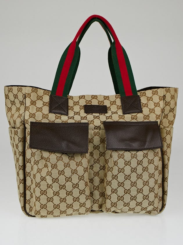 Gucci Beige/Ebony GG Canvas Medium Pocket Tote Bag