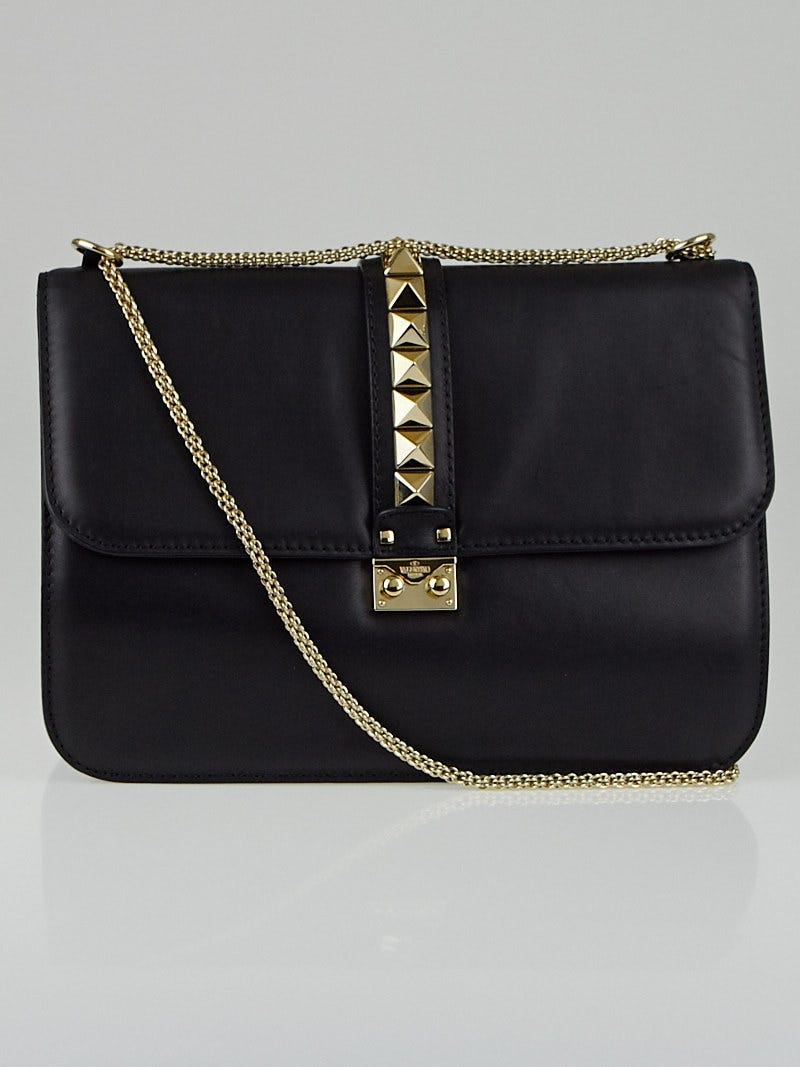 Valentino Black Calfskin Leather Rockstud Glam Lock XL Flap Bag