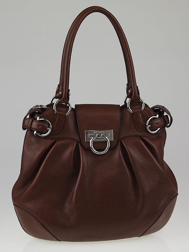 Salvatore Ferragamo Brown Calfskin Leather Vittoria Shoulder Bag