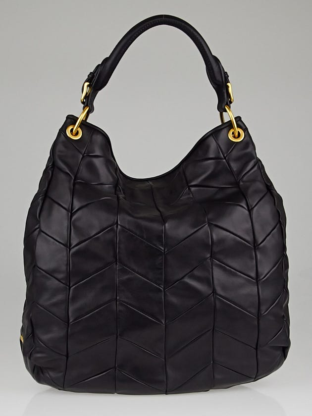 Miu Miu Black Leather Quilted Chevron Hobo Bag