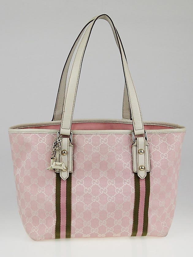 Gucci Pink/White GG Canvas Jolicoeur Stripe Medium Tote Bag