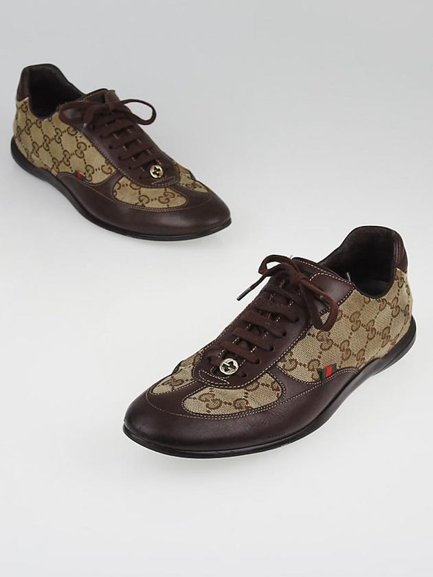 Gucci Beige/Ebony GG Canvas and Leather Low-Top Sneakers Size 9/39.5