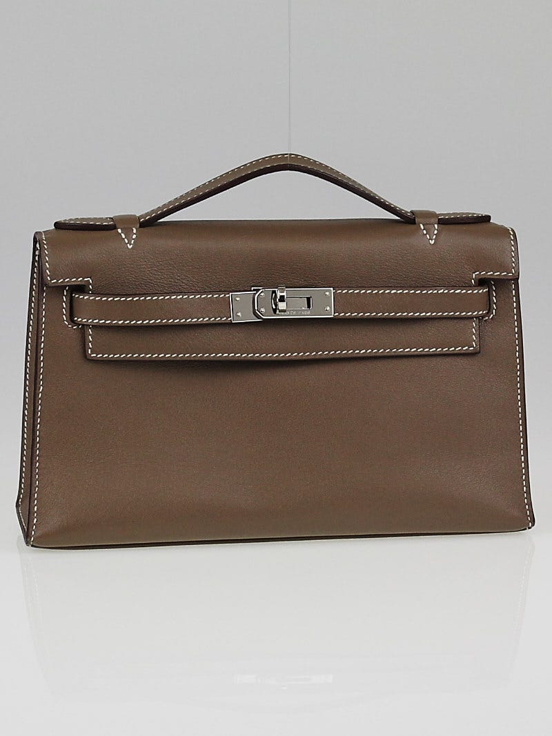 Hermes Kelly Mini Pochette Bag Etoupe Swift Leather Gold Hardware