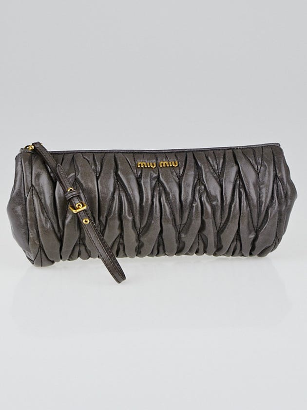 Miu Miu Dark Grey Matelasse Lux Leather Wristlet Clutch Bag