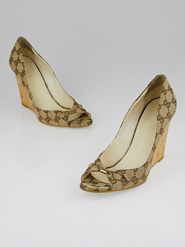 Gucci Beige/Ebony GG Canvas Cyprus Cork Wedges Size 9.5/40