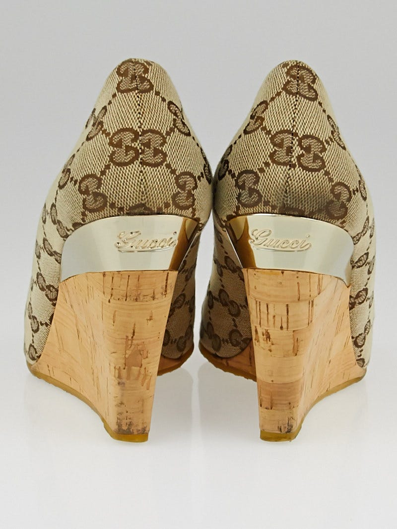 Gucci Beige/Ebony GG Canvas Cyprus Cork Wedges Size 9.5/40 