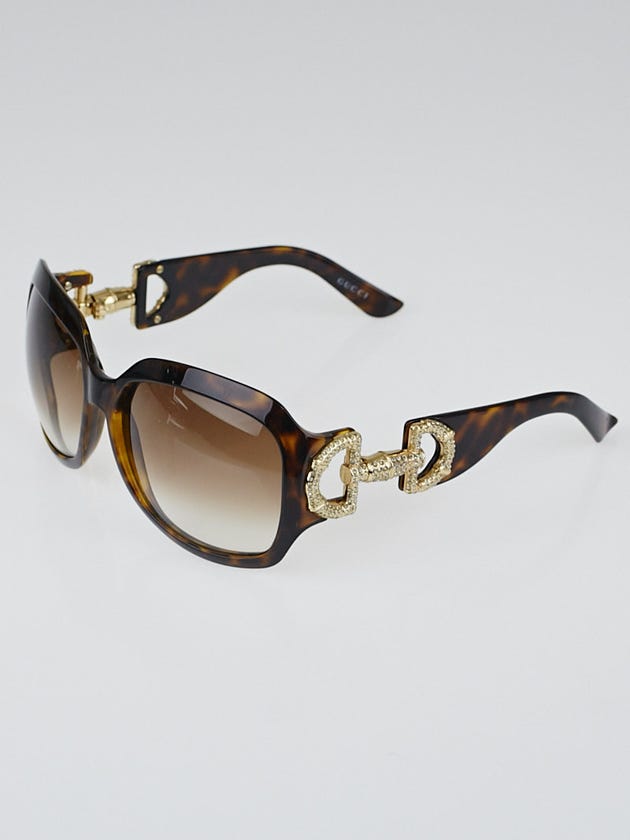 Gucci Tortoise Shell Frame Gradient Tint Swarovski Crystal Horsebit Sunglases-3017/S